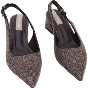 Franco Sarto Racer Slingback Pumps Brown Herringbone Pointed Toe US 7.5 EU 38